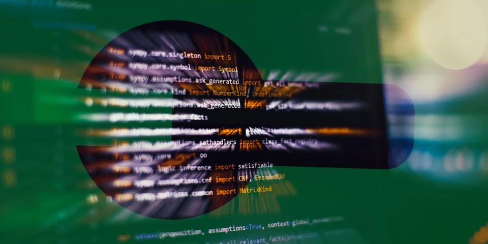 Program code written listing . Abstract background and coding technology ba.. 스톡 사진