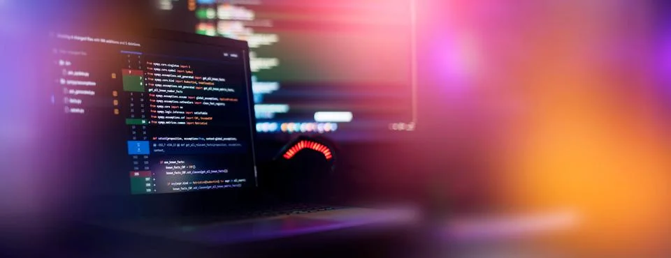 Program code written listing . Abstract background and coding technology ba.. Foto stock