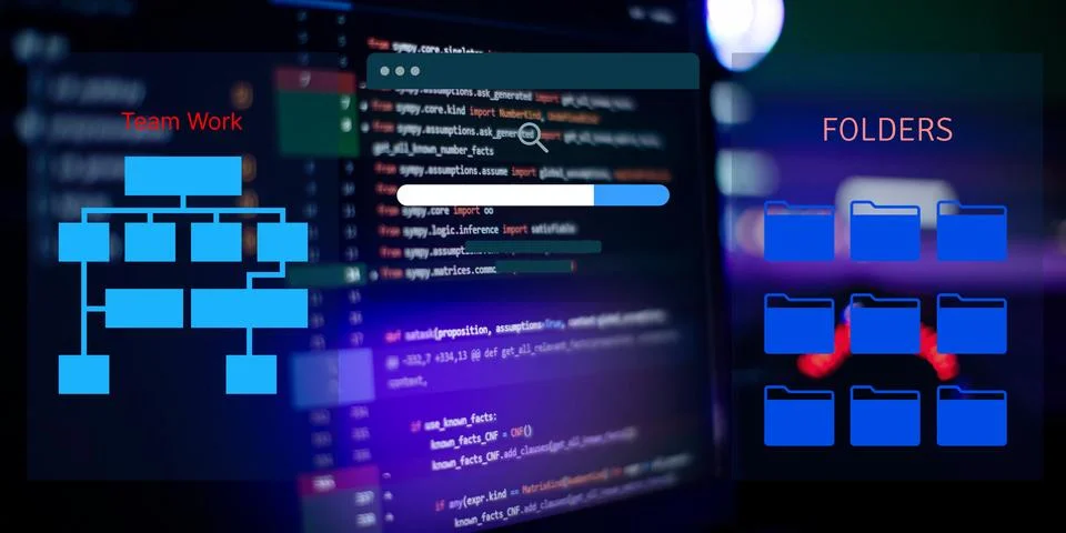 Program code written listing . Database background and coding technology ba.. Foto stock