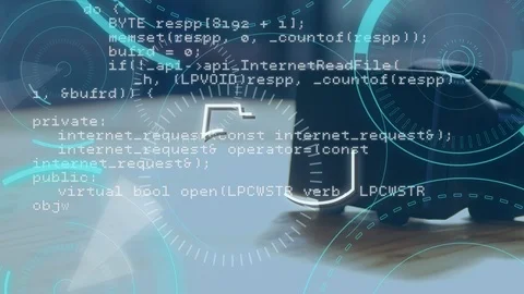 Program codes and 5G written in the middle of futuristic circles Video stock 110720058