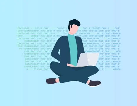 Program Coding, Man with Laptop, Programmer Stock Illustration