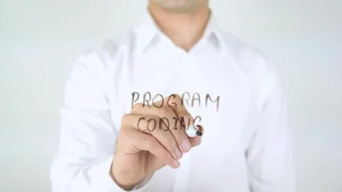 Program Coding, Man Writing on Glass Stock Photos