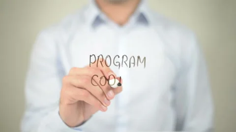 Program Coding , man writing on transparent screen Stock Footage 62763331