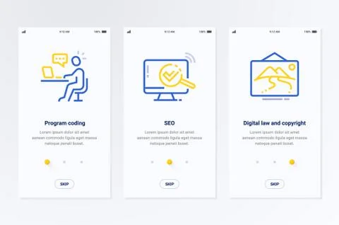 Program coding, Seo, Digital law and copyright Vertical Cards with strong Stock Illustration