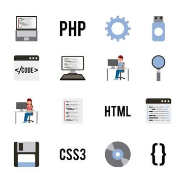 Program coding set icons web design languages Stock Illustration