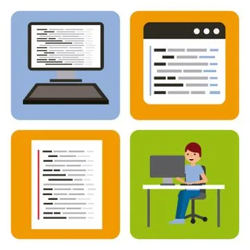 Program coding set icons web design Stock Illustration