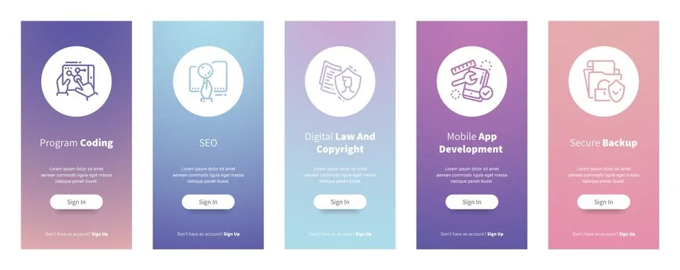 Program coding Vertical Cards with strong metaphors. Stock Illustration