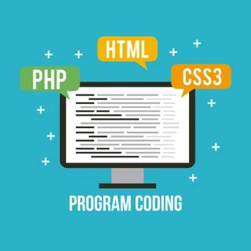 Program coding wed software development languages process Stock Illustration