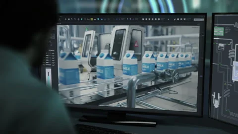 Program controlling the automated production process at the industrial facility Stock Footage 312020066