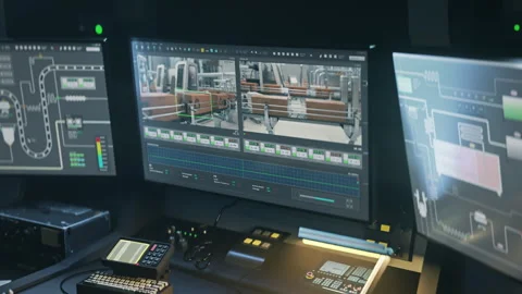 Program controlling the packaging conveyor belt equipment at the factory Stock Footage 287482773