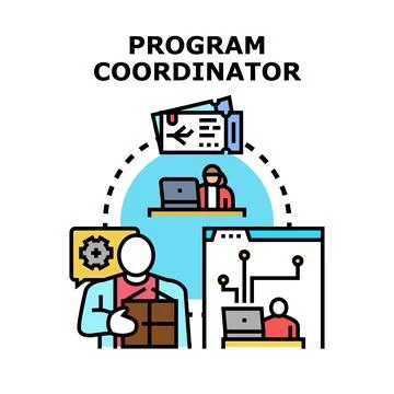 Program coordinator managing project tasks organization planning Stock Illustration