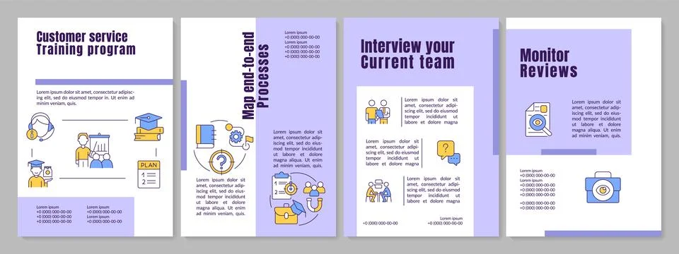 Program of customer service training purple brochure template Stock Illustration