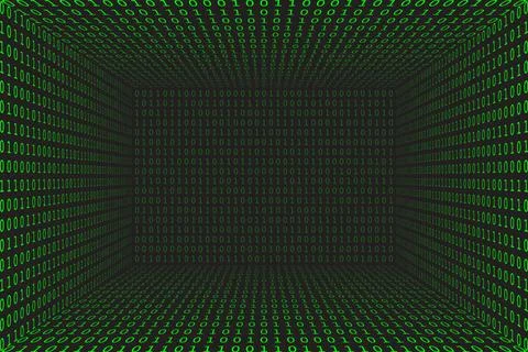 Program datum 3d background. Green programming binary coding. Matrix hacker.. Stock Illustration