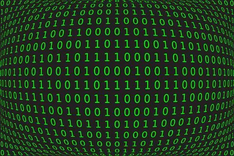 Program datum background. Green programming binary coding with fisheye effe.. Illustrazione stock