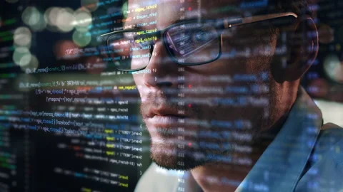 Program Developer Face with Code Stock Footage 166296955