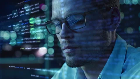 Program Developer Face with Code Stock Footage 166297226