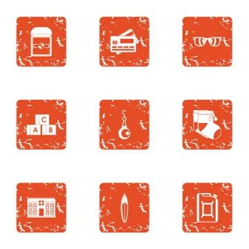 Program of development child icons set, grunge style 스톡 일러스트