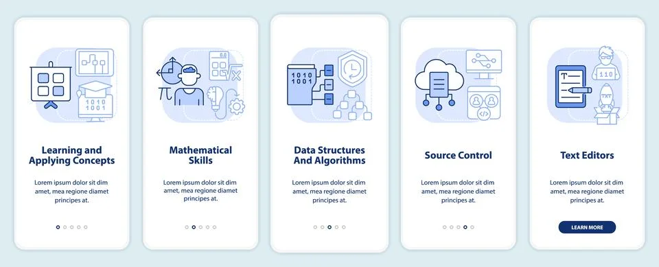 Program development skills light blue onboarding mobile app screen 스톡 일러스트