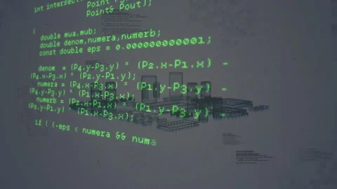 Program execution starting code scrolling with city and chip rotating and Stock Footage 313509186