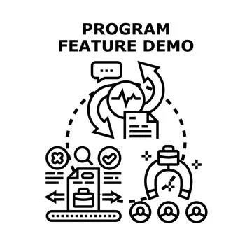 Program feature demo displaying workflow and development process Stock Illustration