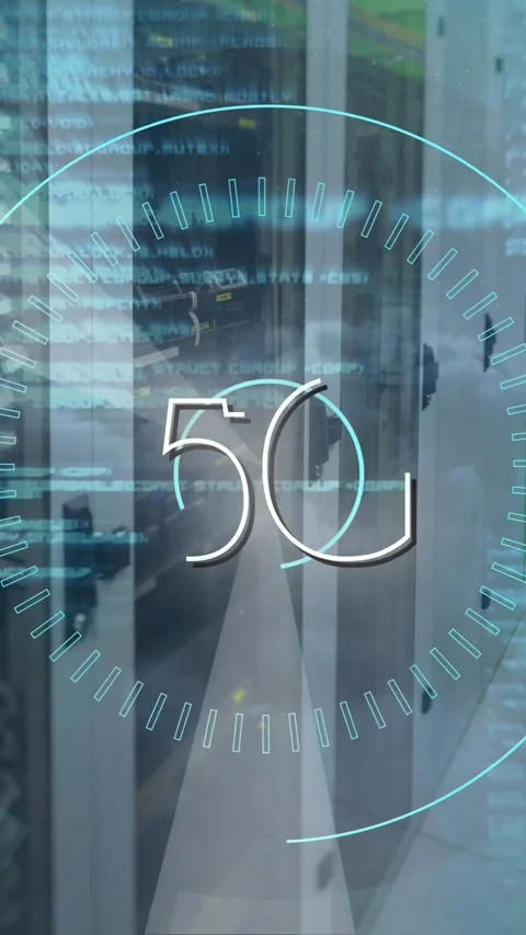 Program files and 5G written in the middle of a futuristic circles 4k Stock Footage 342136279