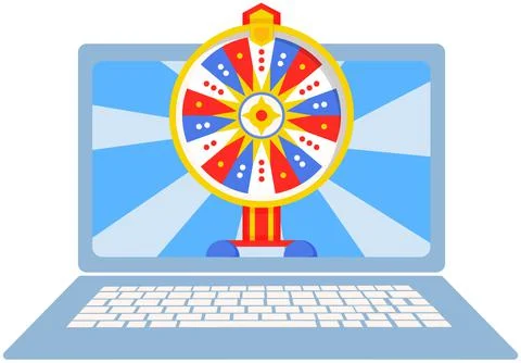 Program for gambling and virtual casino on laptop screen. Wheel of fortune, game Stock Illustration
