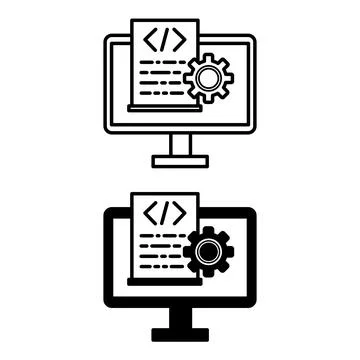 Program icons. Black and White Vector Icons of Written Computer Code and Ge.. 库存插图