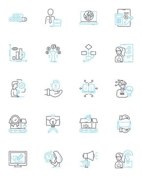 Program initiation linear icons set. Launch, Start, Commencement, Introduction Stock Illustration