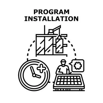 Program installation process creating new solar energy system Stock Illustration