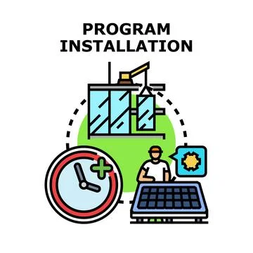 Program installation process creating new solar energy system Stock Illustration