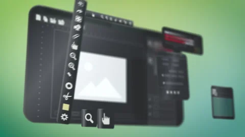 Program interface image editing software app with toolbars, setting layers Vídeo Stock 261053209