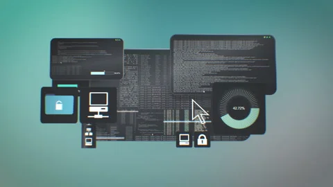 Program interface of professional programmer working on lines of code and data Stock Footage 262455196