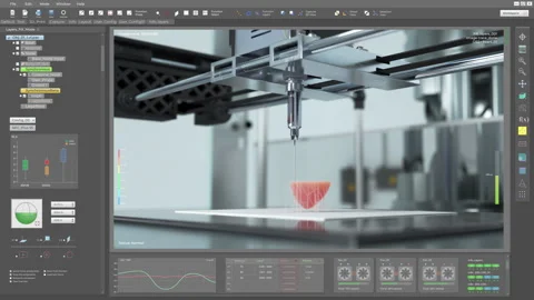 Program Interface Projecting Heart Fabrication By Advanced 3d Printing Device Stock Footage 248025001