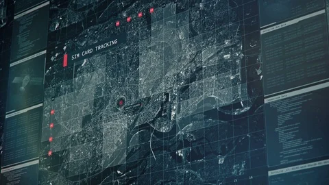 Program interface tracking person's sim card, satellite surveillance, spyware 스톡 동영상 96705104