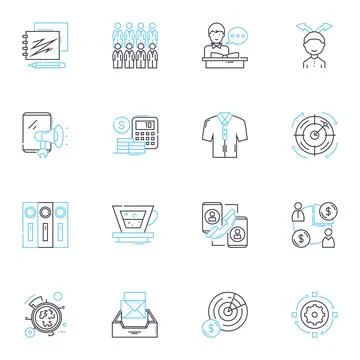 Program Managers linear icons set. Leadership, Coordination, Organization Stock Illustration