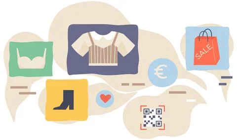 Program or application for choosing goods and clothes via internet. Set of Stock Illustration