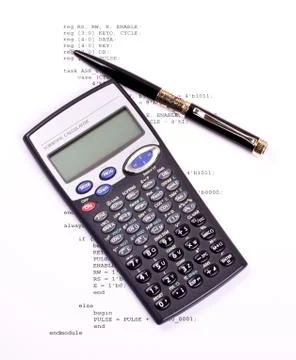 Program, pen and calculator Stock Photos