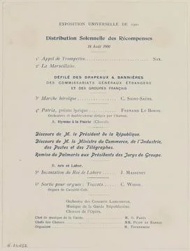 Program poster. Solemn distribution of rewards. Universal exhibition of 19... 스톡 사진