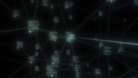 Program text on a black background with white connecting lines. Futuristic Stock Footage 164215595