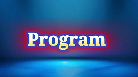 Program text displayed against dynamic blue studio background with glowing Stock-Footage 345499939