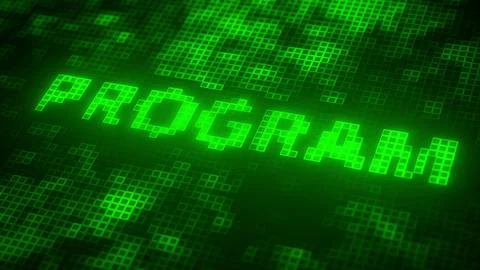 PROGRAM text made of pixels on the screen, 3D rendering Illustrazione stock