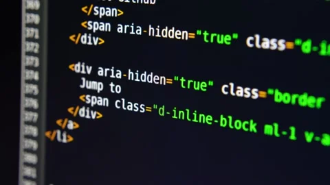 The program text moves on the computer screen. Macro shooting of computer Stock Footage 139594785