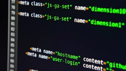 The program text moves on the computer screen. Macro shooting of computer Stock Footage 139595079