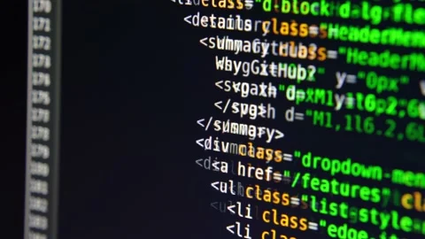 The program text moves on the computer screen. Macro shooting of computer Stock Footage 139595415