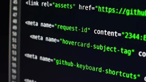 The program text moves on the computer screen. Macro shooting of computer Stock Footage 139595751