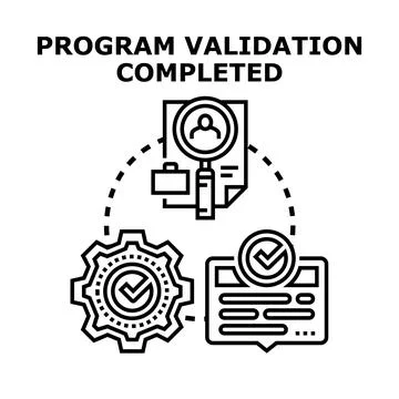 Program validation completed, success, and quality checking system 库存插图