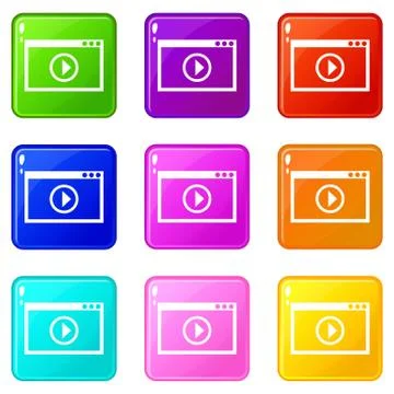 Program for video playback icons 9 set Stock Illustration