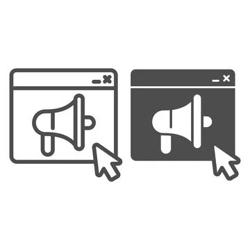 Program window and loudspeaker line and solid icon, web security concept, web Illustrazione stock