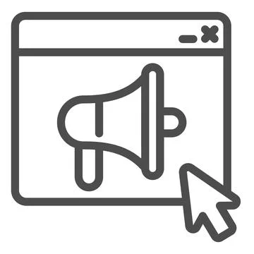 Program window and loudspeaker line icon, web security concept, web site and Illustrazione stock