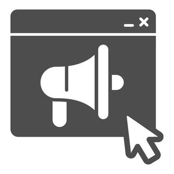 Program window and loudspeaker solid icon, web security concept, web site and Illustrazione stock